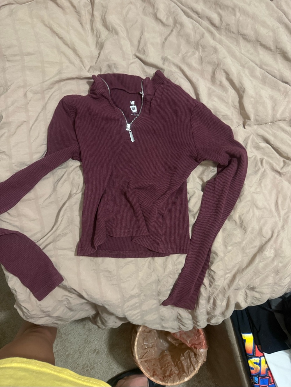 Me to We Ribbed Half-Zip Long Sleeve Top - Wine